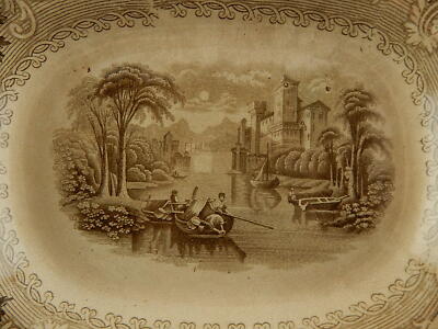 ANTICO VITTORIANO PIATTO ARROSTO VASSOIO CENTROTAVOLA CERAMICA DISEGNO RHINE