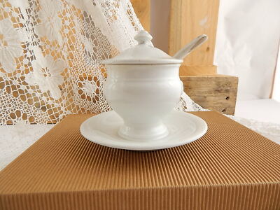 ANTICA SALSIERA MOSTARDIERA CERAMICA RICHARD MILANO FINE 1800 CON MESTOLINO