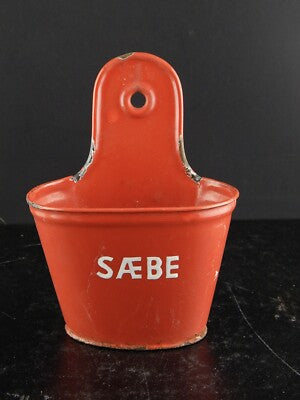 ANTICO AUTENTICO CONTENITORE SABBIA DA PARETE METALLO SMALTATO ROSSO KITCHEN