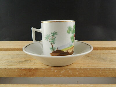 ANTICA TAZZA E PIATTO PORCELLANA IMPERO VECCHIO PARIGI DIPINTA POLICROMA #4815