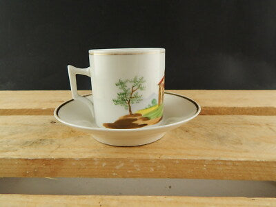 ANTICA TAZZA E PIATTO PORCELLANA IMPERO VECCHIO PARIGI DIPINTA POLICROMA #4816