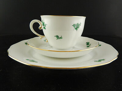 PREZIOSO TRIO TAZZA TÈ PORCELLANA AUGARTEN VIENNA MARIA THERESIA VERDE IMPERO #
