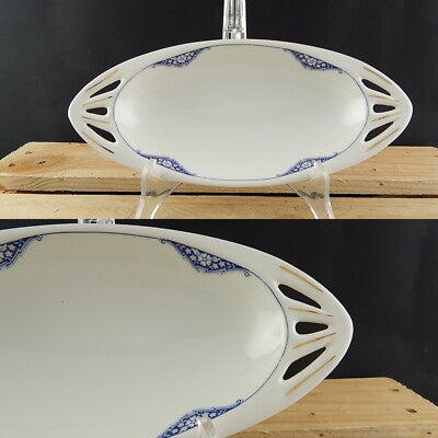 ANTICO ART DECO RAVIERA VASSOIO PORCELLANA BIANCA BLU CHODAU H & C BOHEMIA