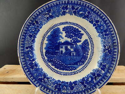 ANTICO VITTORIANO PIATTO CERAMICA 1800 COLLEZIONE BIANCO E BLU TRANSFERWARE