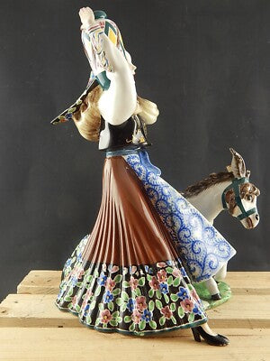 ANTICA SCULTURA TIZIANO GALLI MADE IN ITALY CERAMICA FINE ANNI 30 DONNA E ASINO