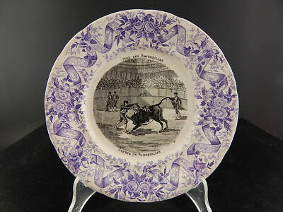 ANTICO PIATTO CERAMICA SARREGUEMINES 1800 LA CORRIDA POSE DE BANDERILLAS