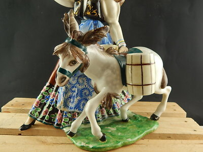 ANTICA SCULTURA TIZIANO GALLI MADE IN ITALY CERAMICA FINE ANNI 30 DONNA E ASINO