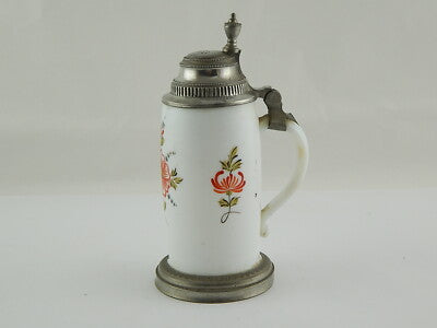 ANTICO PREZIOSO BIEDERMEIER XIX SECOLO BOCCALE BIRRA VETRO OPALINO DIPINTO MANO