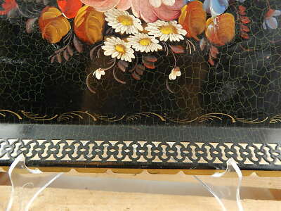 VINTAGE RETRO AUTENTICO VASSOIO GUANTIERA INGLESE METALLO DIPINTO FLOREALE