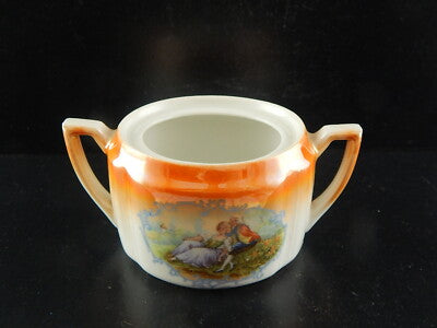 ANTICO SET DA CAFFÈ PORCELLANA DECORO A LUSTRO ARANCIO SCENA GALANTE FINE 800