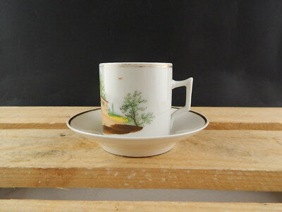 ANTICA TAZZA E PIATTO PORCELLANA IMPERO VECCHIO PARIGI DIPINTA POLICROMA #4816