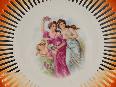 ANTICO LIBERTY 1920 SERVIZIO DESSERT 5 PIATTI TRAFORATI PORCELLANA BOEMIA UNION