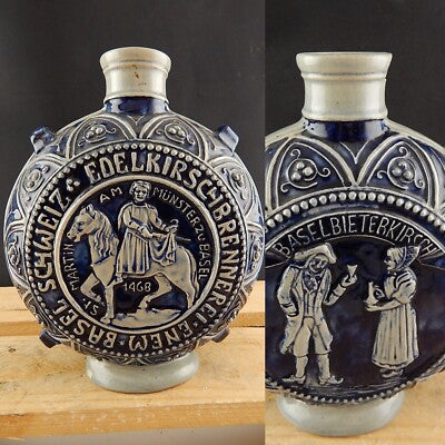 VINTAGE FIASCA VIANDANTE CERAMICA COLLEZIONE PUBBLICITARIO BASEL BIETER KIRSCH