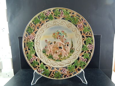 ANTICO PIATTO A.C.F. ARTISTICA CERAMICA FIORENTINA CAPODIMONTE POLICROMO PUTTI