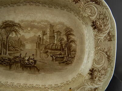 ANTICO VITTORIANO PIATTO ARROSTO VASSOIO CENTROTAVOLA CERAMICA DISEGNO "RHINE"