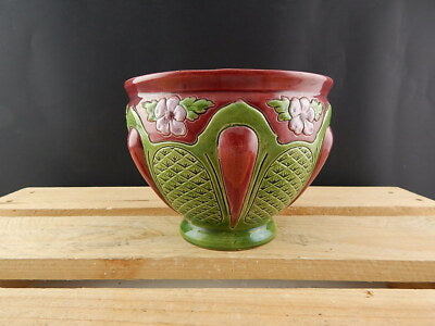 ANTICO UNICO CACHEPOT VASO BARBOTINE CERAMICA MAIOLICA SCHILLER & SONS BODENBACH