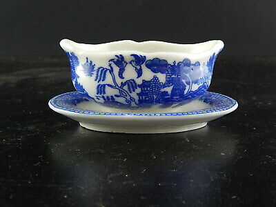 ANTICA RARA SALSIERA PORCELLANA DECORO WILLOW IN MINIATURA DA CASA BAMBOLE