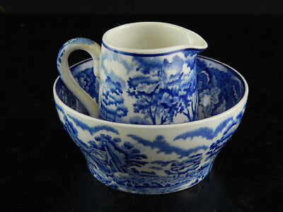 ANTICO SET LATTIERA ZUCCHERIERA ENOCH WOODS & SONS CERAMICA BLU ENGLISH SCENERY