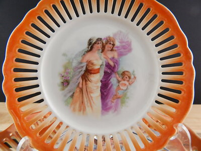 ANTICO LIBERTY 1920 SERVIZIO DESSERT 5 PIATTI TRAFORATI PORCELLANA BOEMIA UNION