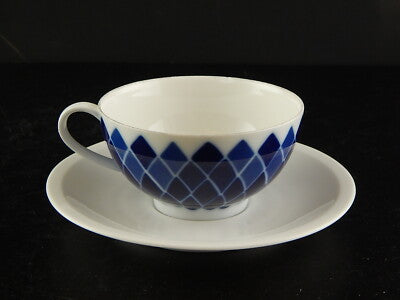 VINTAGE ORIGINALE TAZZA TÈ PORCELLANA BIANCA SMALTO BLU ARZBERG GERMANY DIFETTO