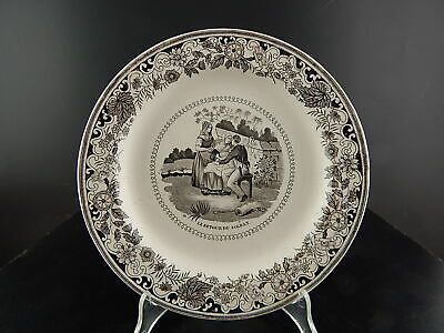 ANTICO PIATTO MILITARE CERAMICA FRANCESE 800 MONTERAU LE RETOUR DU SOLDAT