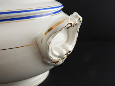 ANTICA ZUPPIERA IMPERO CERAMICA ITALIANA LAVENO VERBANUM STONE BIANCA BLU E ORO