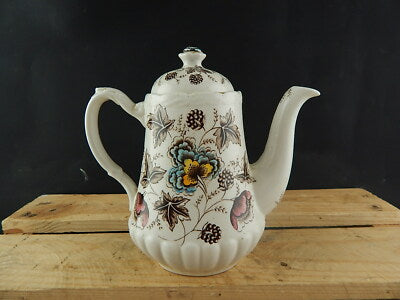 ANTICA CAFFETTIERA CERAMICA OLD CHELSEA GRINDLEY STAMPA A MANO IL GELSO LE MORE