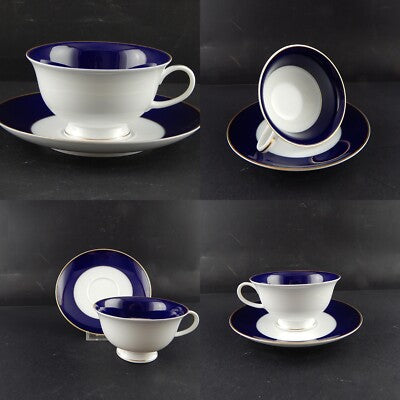 VINTAGE TAZZA TE'ROSENTHAL PORCELLANA BIANCA BORDO BLU COBALTO E PROFILO ORO