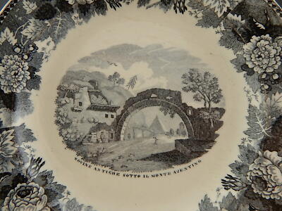 ANTICO 1800 RARO PIATTO CERAMICA WEDGWOOD ROVINE ANTICHE SOTTO IL MONTE AVENTINO