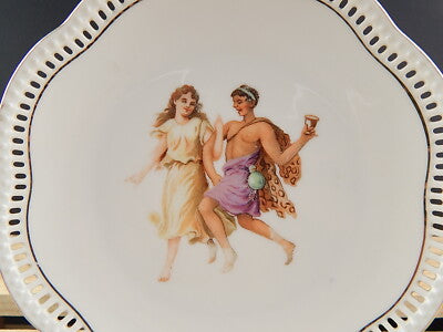 ANTICO ART NOUVEAU PREZIOSO PIATTO TRAFORATO PORCELLANA SCHUMANN 1920 BAVARIA #