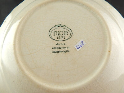 VINTAGE PIATTO FONDO CERAMICA N.I.C.E MONDOVI' BIANCO BLU COLLEZIONE SHABBY CHIC