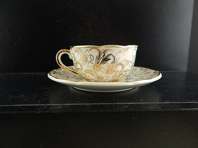 ANTICA RARA TAZZA SARREGUEMINES DIGOIN 1920 CERAMICA BIANCA ORO ZECCHINO #6557