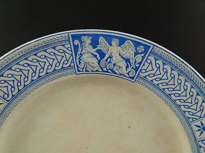 ANTICO RARO PIATTO CERAMICA POTTERY WEDGWOOD ETRUSCAN META' 800 BIANCO BLU