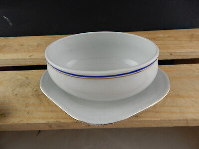 ANTICA SALSIERA CON COPERCHIO CERAMICA BIANCA E BLU LAVENO 1913 VERBANUM STONE