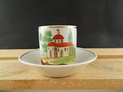 ANTICA TAZZA E PIATTO PORCELLANA IMPERO VECCHIO PARIGI DIPINTA POLICROMA #4815