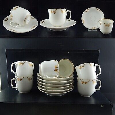 ANTICO SERVIZIO 6 TAZZE PIATTINI PORCELLANA BIANCA ORO IMPERO VECCHIO PARIGI 800