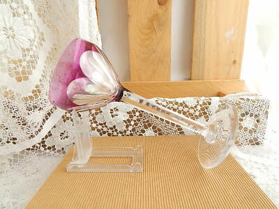 BICCHIERE CALICE CRISTALLO OSRAM COLORATO SFACCETTATO PORPORA VAL SAINT LAMBERT