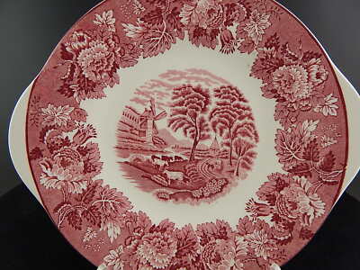 VINTAGE CERAMICA ENOCH WOOD'S ENGLISH SCENERY PIATTO TORTA VASSOIO ROSSO MANICI