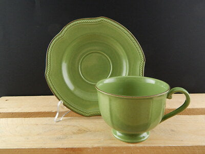 VINTAGE RARA TAZZA TÈ CON PIATTO CERAMICA MIKASA VENETIAN JADE VERDE GIADA
