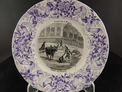 ANTICO PIATTO CERAMICA SARREGUEMINES 1800 LA CORRIDA PASSES DE LA MULETAS