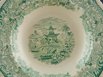 ANTICO INTROVABILE PIATTO FONDO CERAMICA RICHARD MILANO BIANCO VERDE PAGODA 3662