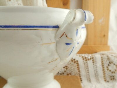 ANTICO CENTROTAVOLA FRUTTIERA BIANCA BLU IMPERO CERAMICA LOMBARDA ELEFANTINO