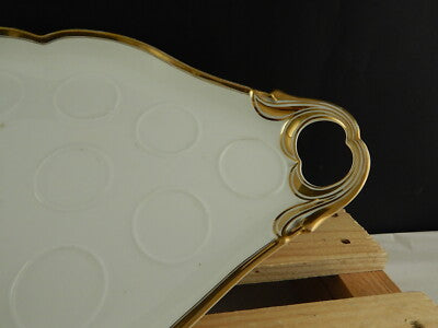 ANTICO IMPORTANTE VASSOIO CON MANICI IMPERO PORCELLANA BIANCA DECORO ORO1800