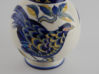 ROYAL COPENHAGEN PORCELLANA VASO BLUE PHEASANT DESIGNER C. JOACHIM DIPINTO MANO