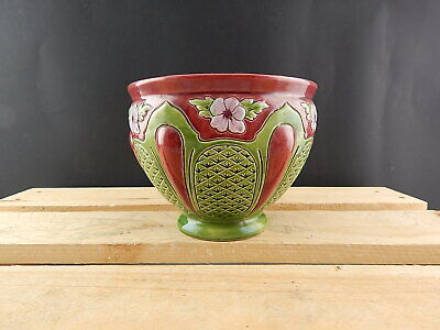 ANTICO UNICO CACHEPOT VASO BARBOTINE CERAMICA MAIOLICA SCHILLER & SONS BODENBACH