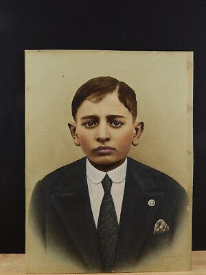ANTICA FOTOGRAFIA PRIMO 900 RITRATTO RAGAZZO RITOCCO A COLORI