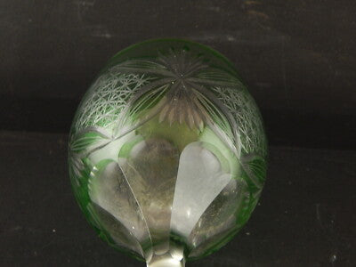 PREZIOSO ANTICO BICCHIERE CALICE CRISTALLO BOEMIA MOLATO VERDE