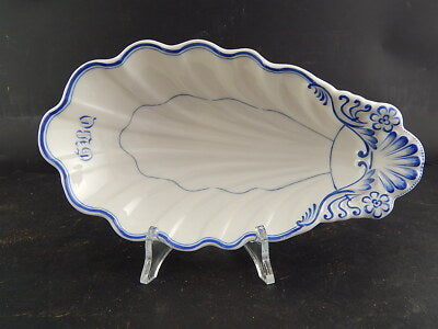 ANTICA PREZIOSA CONCHIGLIA VASSOIO PORCELLANA DI PARIGI PROFILI BLU FINE 800