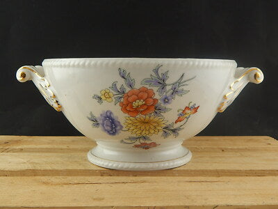 ANTICO CENTROTAVOLA FRUTTIERA PORCELLANA FREIBERG BAVARIA BOUQUET FIORI ESTIVI