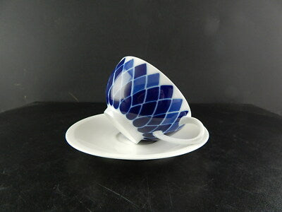 VINTAGE ORIGINALE TAZZA TÈ PORCELLANA BIANCA SMALTO BLU ARZBERG GERMANY